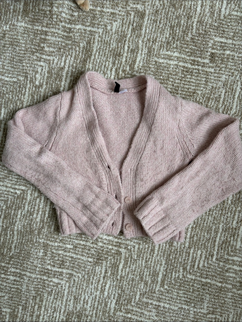 Cropped Pink V-Neck Button Cardigan Sweater